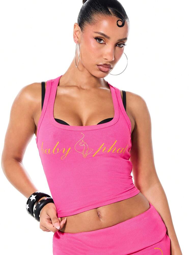 BABYPHAT Regata Feminina com Estampa de Logo, Decote Nadador, Verão Moda