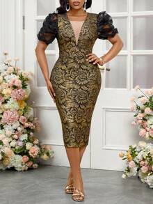 SHEIN Lady 黑色连衣裙 女士度假连衣裙 - 黑色和金色 - 查看 4