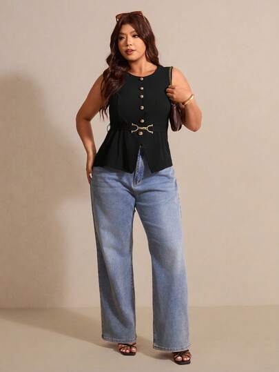 Elaquor Plus Size Summer Casual Commuter Belted Vest