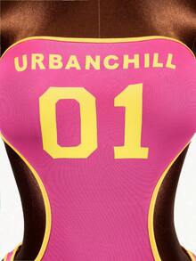 Mistrie Women's Letter Print Cutout Waist Bandeau Bodysuit - Black and White - View 5