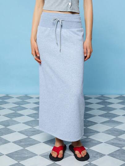 COUREZ Low Rise Jersey Maxi Skirt /Y2K Winter Outfits For Women Long Skirts Skirts For Women Going Out Outfits Grey Skirt Cozy Outfits