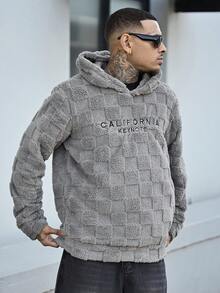 Devon Thys 1 件男士长袖提花羊毛连帽运动衫，休闲日常穿着，适合秋冬 - 淺灰色 - 查看 4