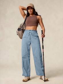 OutZeal Women Outdoor Pants Camping Hiking Water-Resistant Lightweight Drawstring Waist Wide Leg Bottoms - Blue - View 8