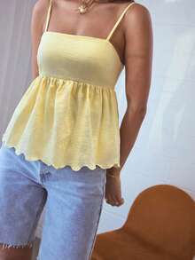 SHEIN Aralina-E Plaid Tie Back Flowy Vacation Summer Babydoll Peplum Cami Top - Yellow - View 4