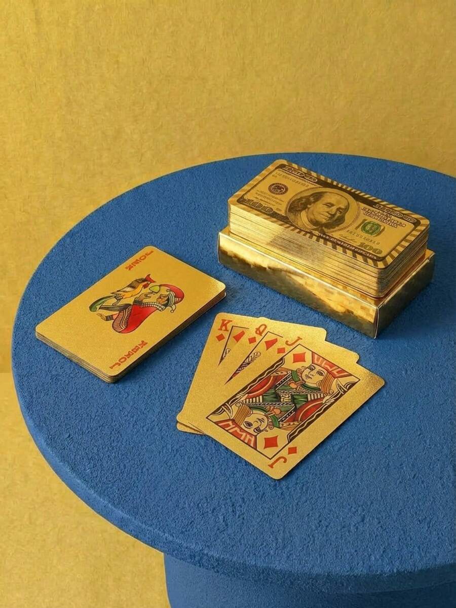 Joivida 金箔扑克牌，经典手工打造，高级防水耐用，成人扑克套装，适合家庭聚会、游戏之夜、节日礼盒派对娱乐，桌面游戏用品，赌场风格奢华扑克牌收藏 - 彩色 - 查看 1