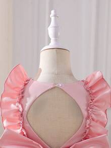 SHEIN Glamorique Kids Đầm công chúa cho bé gái, họa tiết hoa 3D, đáng yêu và tinh nghịch, đầm dự tiệc cho bé gái, đầm sinh nhật, đầm cưới, đầm lễ hội, đầm thanh lịch, lưng khoét, nơ lớn phía sau, đầm màu hồng nhạt. - Bụi hồng - Xem 7