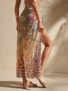 Swim Chiccia 女士雪纺裹身裙，半身大披肩休闲海滩度假风雪纺印花 - 彩色 - 查看 3