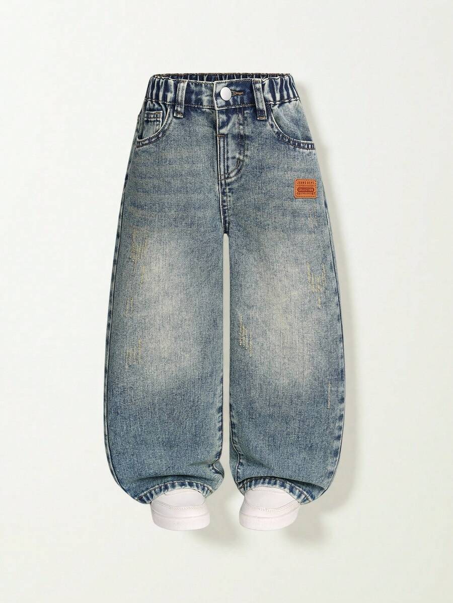 SHEIN Casuvi Kids 男童宽松直筒休闲牛仔裤 - 灰色 - 查看 1