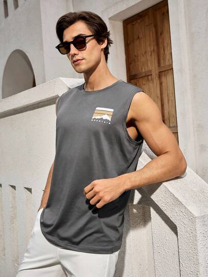 Mercer Haus 复古美国山地图案无袖男式 T 恤 | 休闲宽松户外品牌背心