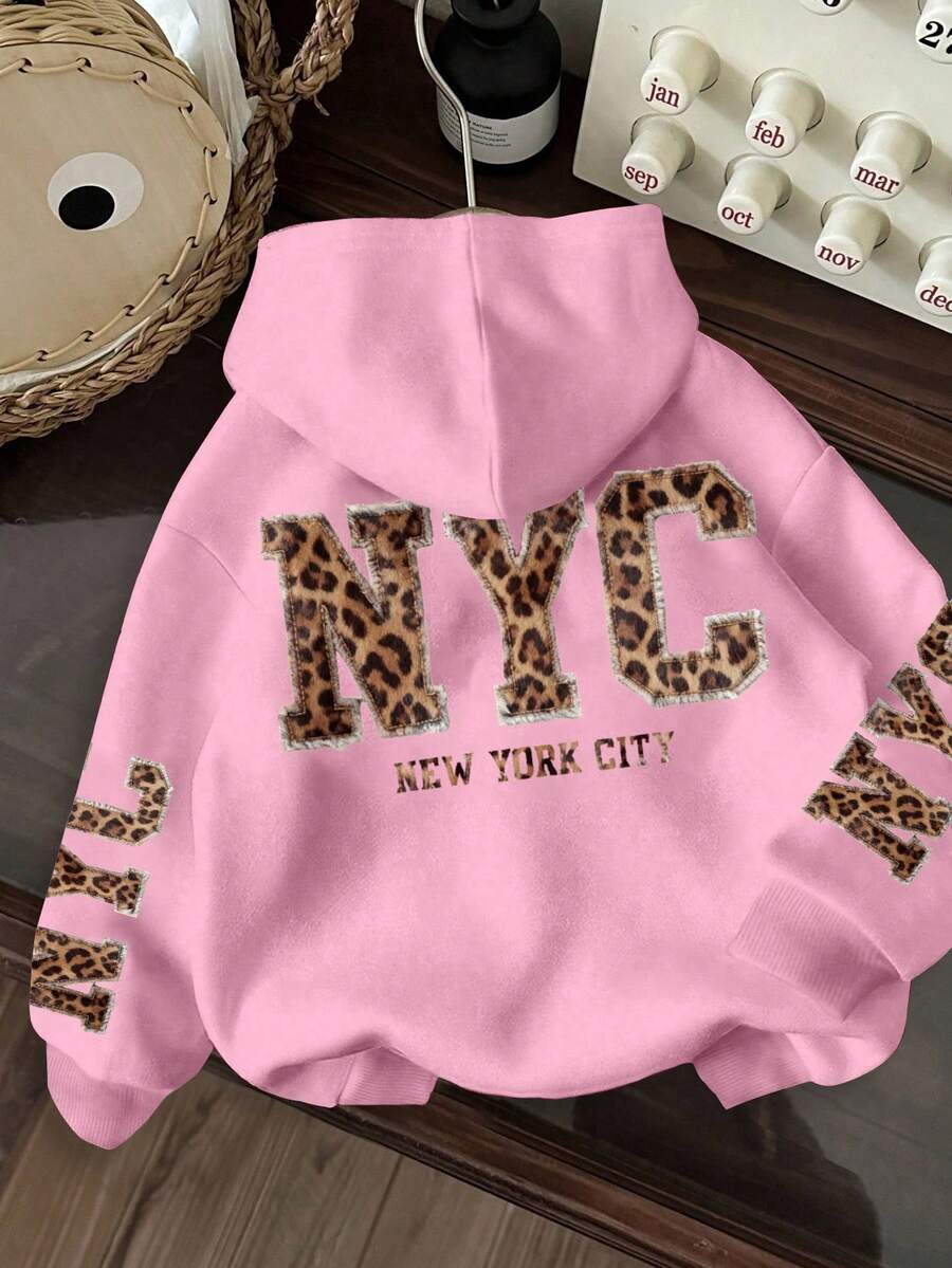 SHEIN 女士字母图案休闲套头卫衣，秋冬日常百搭长袖卫衣 - 粉色 - 查看 1