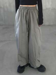 FRIFUL Pantalones holgados y casuales de mujer con cintura de cordón, de mezcla, versátiles para primavera y verano - Gris - Ver 4