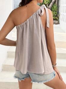 SHEIN Summer Outfits Maternity Casual Vacation Linen Breathable Single-Piece Tie Top  Maternity Summer Casual Loose Fit Shirt - Khaki - View 2