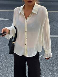 DAZY Women's Pleated Flare Sleeve Casual Blouse - White - View 5
