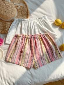 Comfortcana 2条装 100%纯棉 女士新款亚麻条纹短裤和白色100%纯棉短裤 2026春夏新款 时尚夏季女装 海滩休闲度假 女士休闲下装 Y2K 2000年代风格 夏季女装 春假 春季女装 毕业典礼 婚礼派对 优雅假期 女士海滩度假 女士休闲下装 情人节 狂欢节 海滩 假日 居家休闲 街头 大学 美式复古休闲下装 - 粉色 - 查看 2