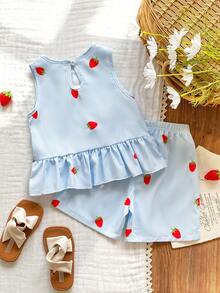 Souflis Souflis Bộ đồ hai mảnh cho bé gái gồm áo tank top cổ tròn không tay màu trơn và quần short rộng màu trơn, bộ đồ hai mảnh mùa hè cho bé gái, bộ đồ hai mảnh in hình dâu tây, quần áo mùa hè cho bé gái, bộ đồ dâu tây cho trẻ em, bộ đồ hai mảnh mùa hè cho trẻ em, bộ đồ dâu tây cho trẻ em, bộ đồ hai mảnh phong cách preppy mùa hè, bộ đồ bohemian mùa hè đồng bộ, bộ quần short dâu tây, bộ đồ đồng bộ cho trẻ em, bộ đồ phối hợp mùa hè cho bé gái, bộ đồ dâu tây hai mảnh cho trẻ em, quần áo mùa hè cho bé gái. - Màu xanh lam - Xem 3