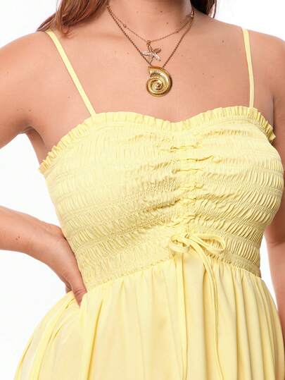 Solavibe 大码纯色褶皱胸部优雅吊带连衣裙