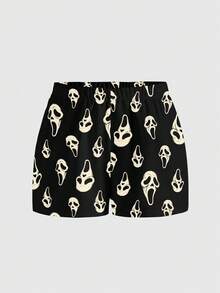 ROMWE Quần short nữ họa tiết hoa Gothic bí ẩn, quyến rũ, mang hơi hướng Gothic mùa hè. - màu đen - Xem 1