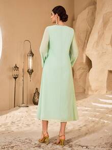 Al Najma 新款精美刺绣领口阿拉伯风格女式连衣裙 - 薄荷綠 - 查看 6