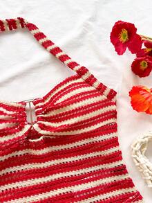 Soleia Women's Striped Print Halter Top And Shorts Casual 2 Pieces Set - Multicolor - View 3