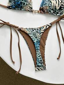 Swim Vcay Digital Print Side Tie Women Beach Vacation Casual Swim Shorts, Spring/Summer Animal Print Bathing Suit - Multicolor - View 3