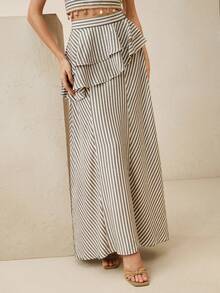 Anewsta 女士度假休闲条纹荷叶边半身裙 - 彩色 - 查看 4
