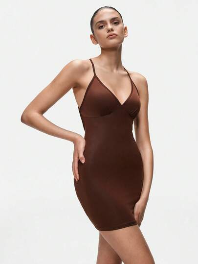 SHAPORA 女士性感纯色露背吊带紧身睡裙，夏季