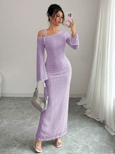 Rafferiza Đầm dệt kim ôm dáng thời trang kiểu Âu & Mỹ, đầm maxi dài tay trễ vai gợi cảm dành cho nữ.