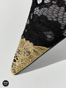 SHUZIA 宽楦女士浪漫时尚性感派对尖头蕾丝细高跟穆勒鞋 - 黑色 - 查看 6