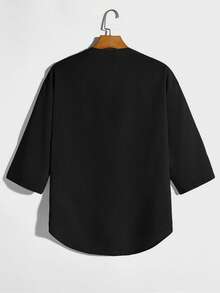 EASEVO Áo sơ mi nam cỡ lớn, dáng rộng, chất liệu vải dệt, tay ngắn, cài khuy nửa thân, thích hợp cho mùa hè. - màu đen - Xem 6