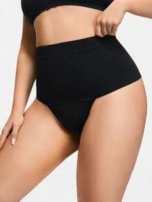 SHAPORA Plus Size Women Seamless High Waist Slimming Shaping Briefs, Tummy Control Thong Panties - Black - View 5