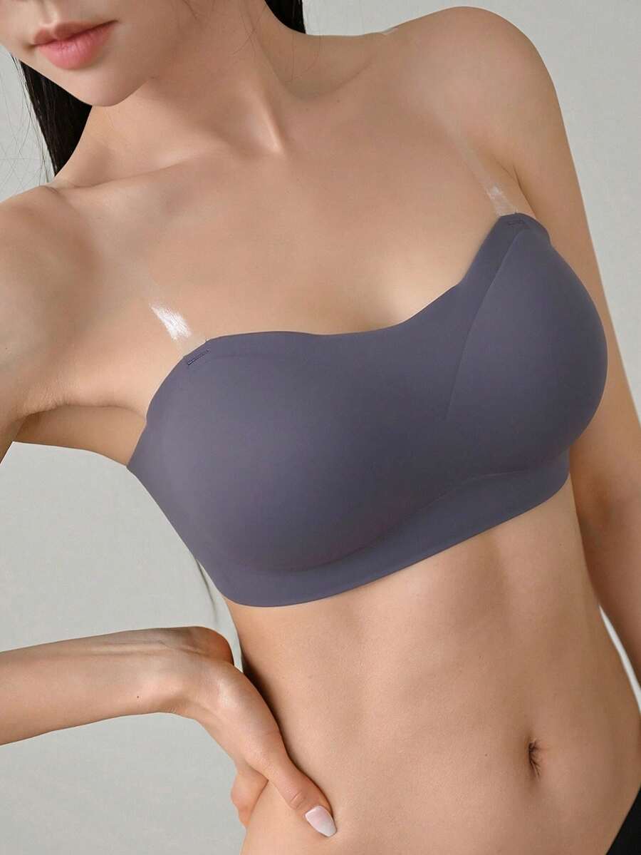 DAZY Removable Transparent Strap Bandeau Bra Wireless - Dusty Blue - View 1