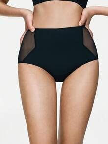 SHAPORA Women's High Waist Shaping Mesh Patchwork Casual Daily Seamless Briefs - Black - View 5