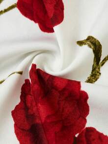 Ellevyn Plus Size Elegant Floral Print Halter Top And Button Decorated Pants 2-Piece Set, Summer - Red - View 4