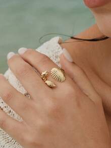 Opalesca Bague ouverte en coquillage,Tenues,Old Money,Perlé,Accessoires de mariage/mariée,Fairycore/Fée,Perle,Pour maman/femmes/fille/mère,Élégant,Premium,Chic,Cristaux perlés,Accessoires de mariage/mariée,Fairycore/Fée,Perle,Pour maman/femmes/fille/mère,Élégant,Premium,Fleur,Cristaux,Or,Pâques,Voyage/Plage/Vacances,Boho - Doré - Voir 5