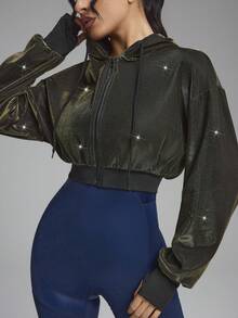 Innovista Women's Drop Shoulder Long Sleeve Zip Front Hooded Sports Jacket - Mustard Yellow - View 3