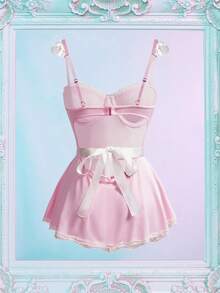 3pcs/Set Cute & Playful Women Sexy Lace Patchwork Nightgown Set - Pink - View 9