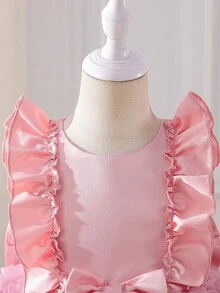 SHEIN Glamorique Kids Đầm công chúa cho bé gái, họa tiết hoa 3D, đáng yêu và tinh nghịch, đầm dự tiệc cho bé gái, đầm sinh nhật, đầm cưới, đầm lễ hội, đầm thanh lịch, lưng khoét, nơ lớn phía sau, đầm màu hồng nhạt. - Bụi hồng - Xem 3