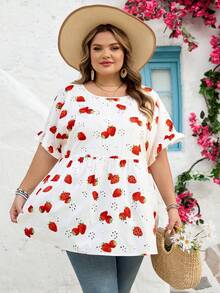 SHEIN CURVE+ Curve 加大码 US22 音乐节、海滨度假、波西米亚风 CURVE PLUS // 夏季波西米亚风撞色印花衬衫 - 白色 - 查看 6