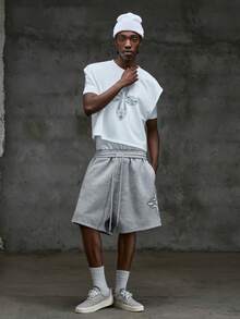 NEON BLANC Men's Graphic Print Drawstring Waist Casual Shorts, Summer - Grey - View 2