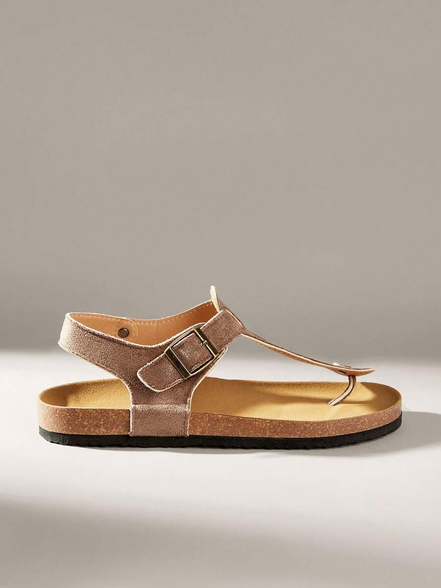 Solecia Sandalias planas de dedo casual para mujer, de unicolor, para primavera y verano, ideales para vacaciones de primavera y Pascua - Terciopelo marrón oscuro - Ver 1