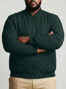 Manfinity Homme Jaket Kasual Ringan Warna Polos untuk Pria Ukuran Besar, Musim Panas - Dark Green - View 2