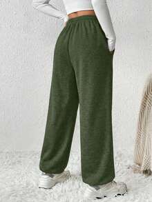 EURMUSE Pantalones de chándal holgados con estampado de gato de dibujos animados para mujer de talla grande - Verde militar - Ver 2