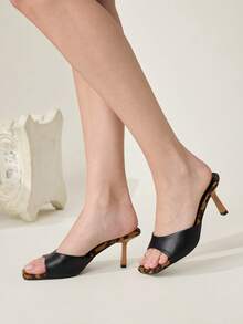 CUCCOO CHICEST Sandalias de tacón alto con puntera cuadrada y estampado de leopardo para uso casual de moda - Negro - Ver 6