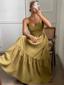 DAZY Lace Patchwork Sleeveless Camisole Waist Dress, Women Summer Casual Dress - Green - View 3