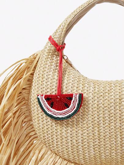 Viva Strut 1pc Summer Island Style Handmade Beaded Watermelon Bag Pendant, Fresh Diamond-Encrusted Watermelon Pendant, Niche Holiday Style Accessories, For Beach, Vacation, Holiday, Summer, Seaside, Beach Party