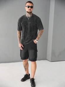 SLATEMANN Men's Casual Solid Color Crew Neck Short Sleeve T-Shirt - Black - View 3