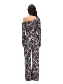 Women's Fashion Asymmetrical Shoulder Long Sleeve Pants Set - Coffee Brown - View 2