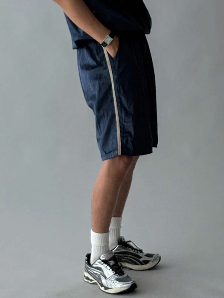 Men's Blue Letter Print Short Sleeve T-Shirt And Shorts Set, Summer