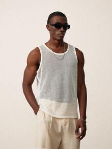 STYNVO Men's Sleeveless Tank Top, Perforated Jacquard Fabric, Soft & Comfortable, Stretchy Material, Slim Fit Men Mesh Top Men's Sleeveless Tops Knit Tank Top Men - Apricot - View 4