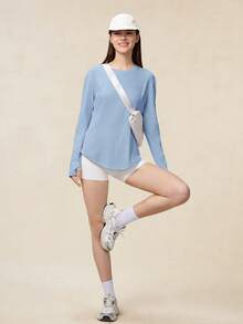 OutZeal Women Outdoor Blue Tee Solid Color Hiking Gym Workout UV Protection Cool Touch With Pocket Long Sleeve T-Shirt Summer Spring - Blue - View 6